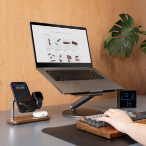 Home MacBook & Laptop Stand: 360 Rotation Adjustable Aluminium Wooden Black Walnut Wood Windows Laptop Riser