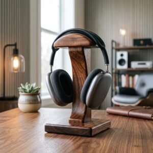 Headset Stands Rosewood Headphone Stand for Desk Setup, Wooden Gaming Headset Holder Organizer