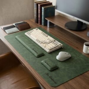 Desk Mats Personalized Leather Desk Mat Set with Wrist Rest, Custom Engraved 3pc Office Desk Pad