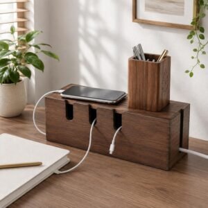 Desk Organization Personalized Wood Cable Management Box,Cord Organizer,Wire Hider Box,Cable Holder,Desk Organizer