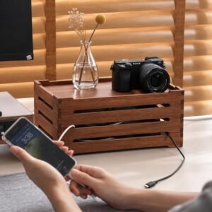 Desk Organization Solid Wood Cable Management Box, Magnetic Stackable Cord Organizer, Desk Wire Storage Box, Power Strip Cover Wire Hider