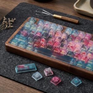Keyboard Accessories Floating Flower Gradient Keycap Set, 104 Keys 5-Side Misty Shine-Through PC Keycaps, Cherry Profile